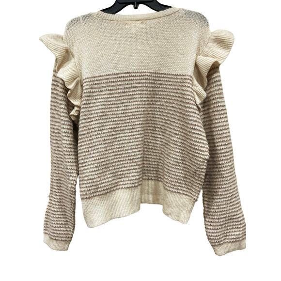 Lauren Conrad LC Sweater Women’s XXL Dizzy Striped Knit Ruffle Shoulder Cream - Picture 2 of 4